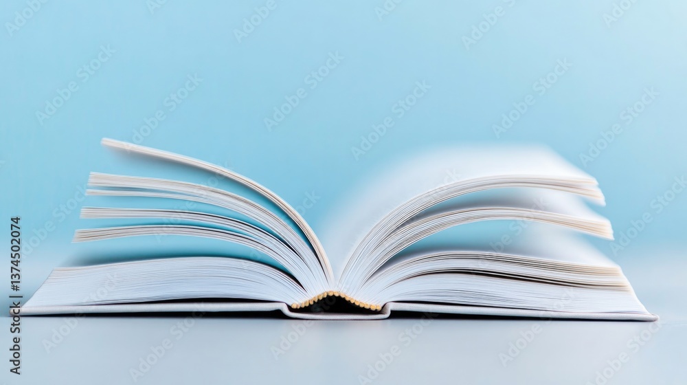 Aufkleber close-up of open book with pages curling slightly at edges set against softly blurred background to 