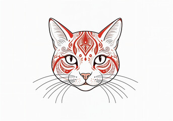 Obraz premium Unique cat illustration featuring intricate designs and patterns in red and white, showcasing artistic creativity and style Generative AI