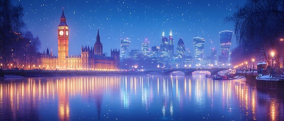 Fototapeta premium Snowy London Night Skyline.