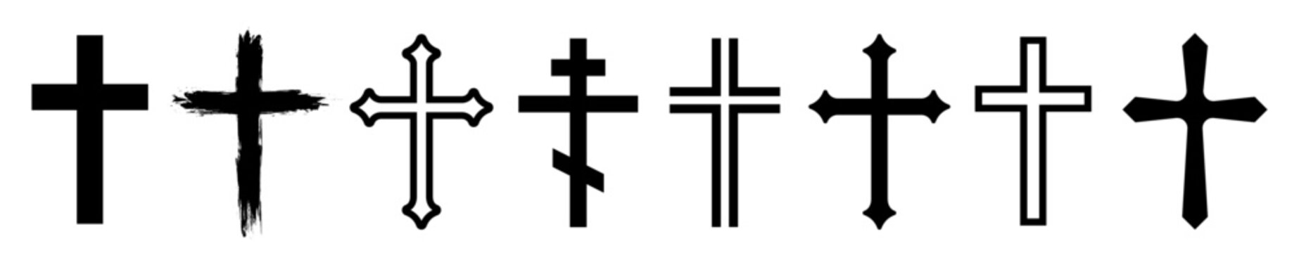 recommend clip art: Christian Cross icons collection. Flat, line and grunge simple Christian cross icon set.