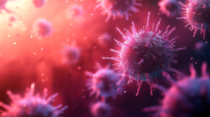 Colorful illustration of virus particles in a scientific context showcasing detail and vibrancy in a microscopic view