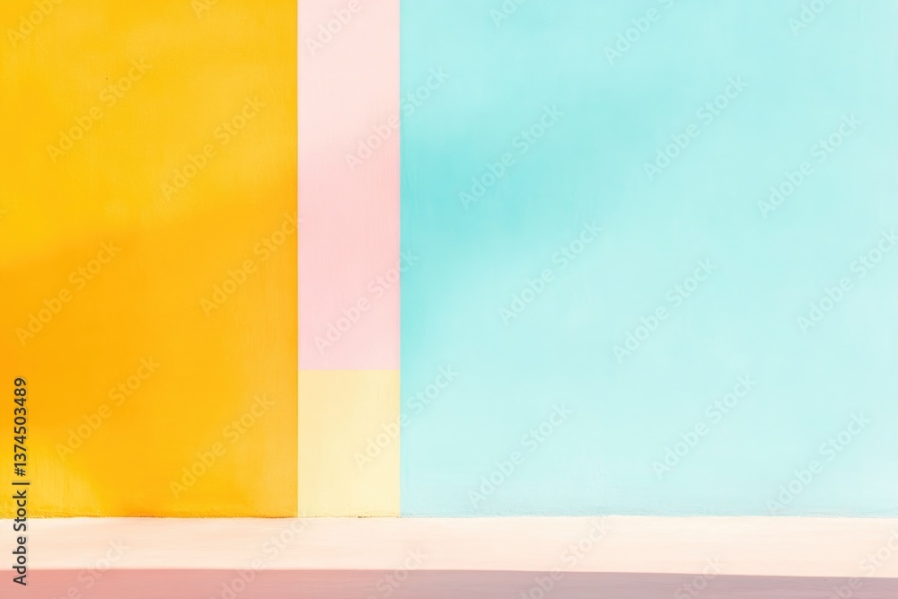 Poster mid-century modern design featuring abstract geometric squares in harmonious color palette on textur
