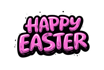 Happy Easter hand-drawn graffiti style typography with bold pink bubble letters and black outline for modern festive designs and prints 
