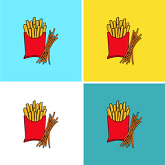 Vector Illustration of Golden and Crispy French Fries in a Red Paper Package