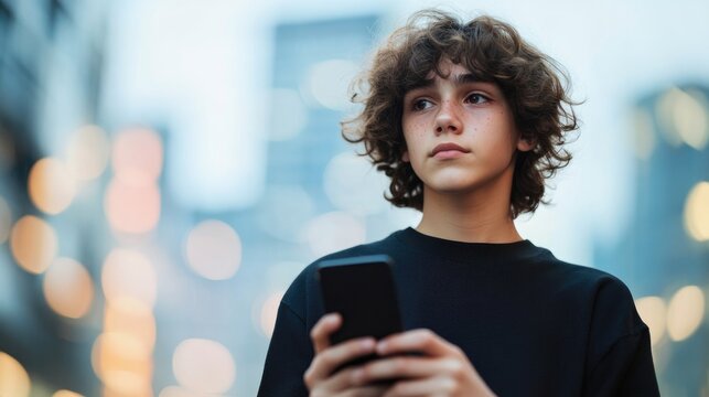 portrait of thoughtful teenager holding smartphone looking introspective symbolizing importance of digital literacy