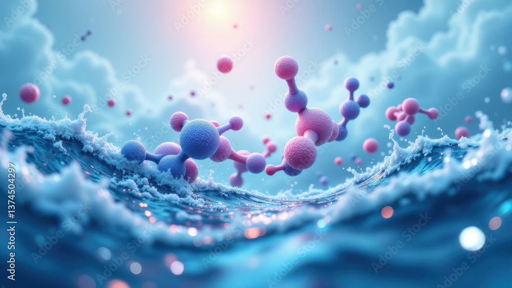 Poster a vivid illustration of the molecular structure of a glp-1 hormone submerged in water with bubbles a