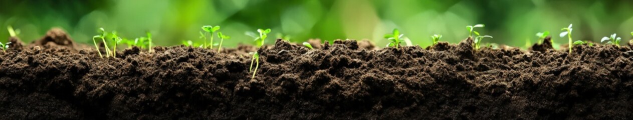 Fototapeta premium New seedlings emerge from rich soil in springtime
