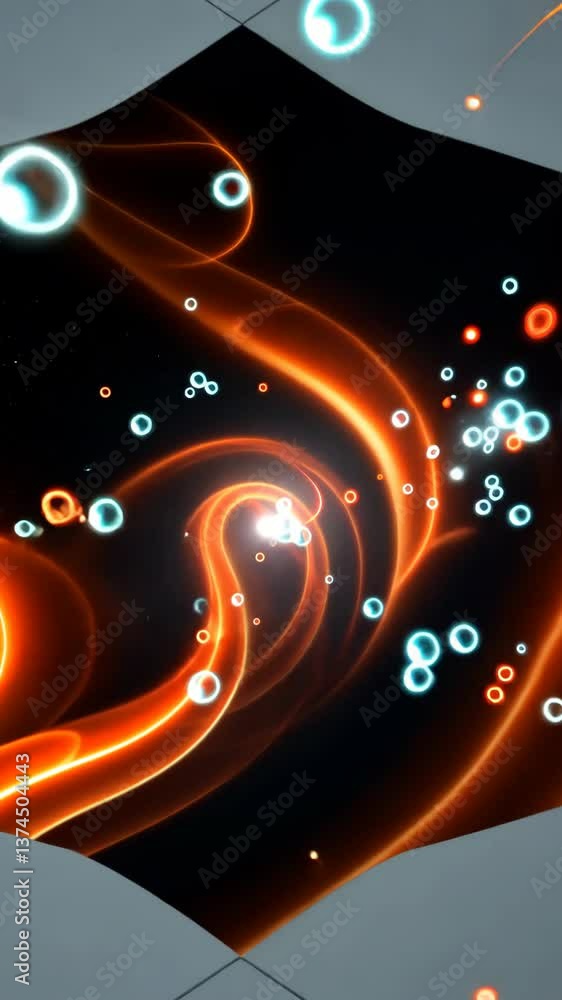 Poster a colorful image of a spiral with many small circles. the circles are orange and blue. the spiral is