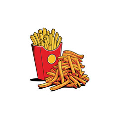 Vector Illustration of Golden and Crispy French Fries in a Red Paper Package