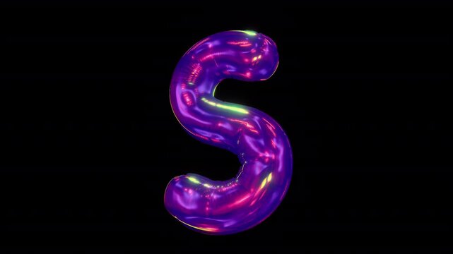 A shimmering 3D reflective alphabet letter S in an iridescent bubble typeface style, with embedded alpha for easy drag and drop overlay.