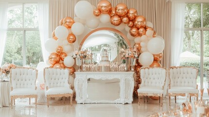 Elegant Rose Gold and White Balloon Decor for Luxurious Party