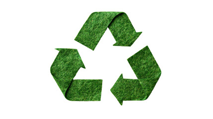 Green recycle symbol, grass texture, reuse and reduce, cut out transparent