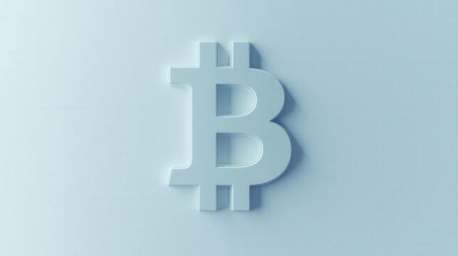 Minimalist 3D Bitcoin Symbol on Soft Blue Background