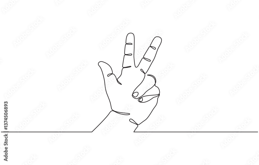 Poster three fingers icon. continuous outline of a three fingers icon, number three hand gesture language a