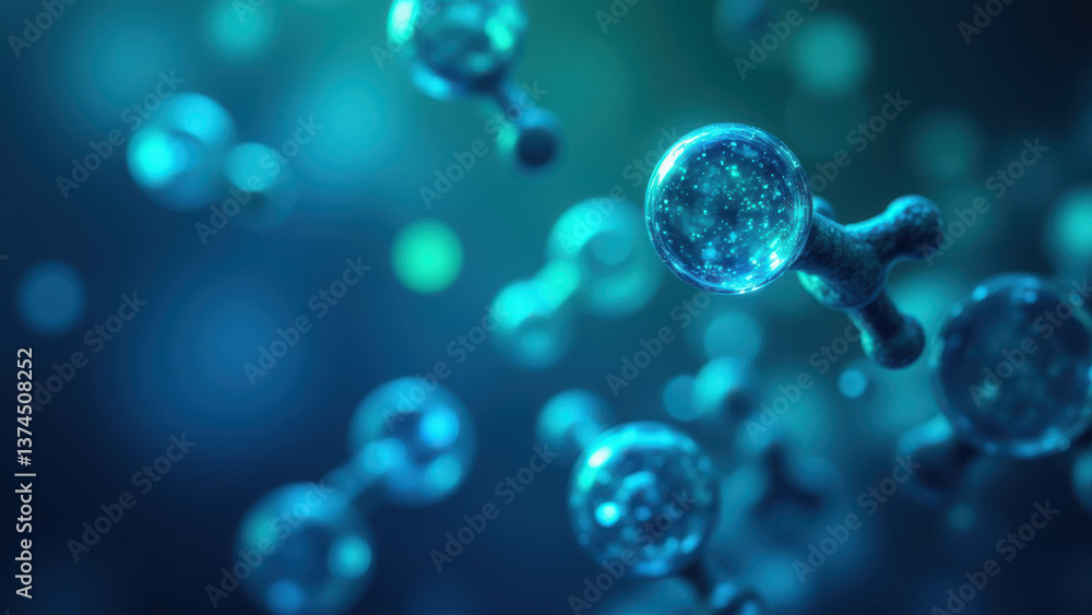 Poster glp-1 molecule representation with a blue tint and a blurred background emphasizing the scientific n
