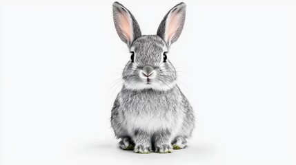 Obraz premium Realistic high-quality photo of a rabbit sitting comfortably on the ground isolated against a clean white background