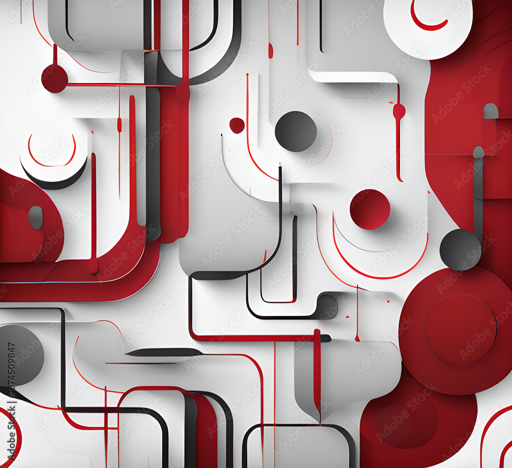 Aufkleber мodern red white geometric background features overlap effect abstract patterns layered ,generative 