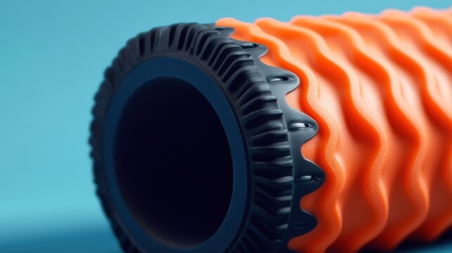 An orange and black foam roller used for muscle therapy