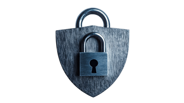Security Shield with Padlock, Concept of Data Protection, cut out transparent