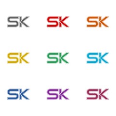 SK letter logo icon isolated on white background. Set icons colorful