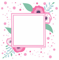 Wiosenna r&oacute;żowa kwadratowa ramka kwiatowa kartka