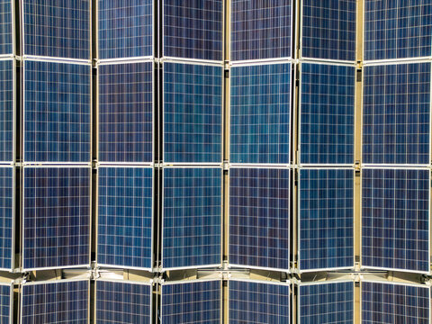 Close-up of modern solar panels in Swiss energy landscape