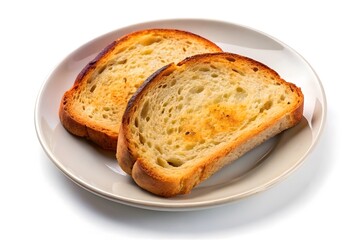 Fresh sliced bread on a plate with a white background