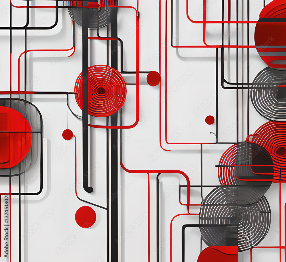 Leinwandbilder мodern red white geometric background features overlap effect abstract patterns layered ,generative 