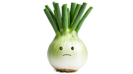 Sad scallion with face, cut out transparent