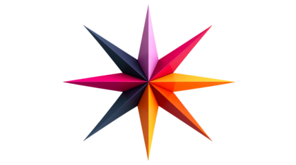 3D Starburst of Vibrant Colors on Black Background, cut out transparent
