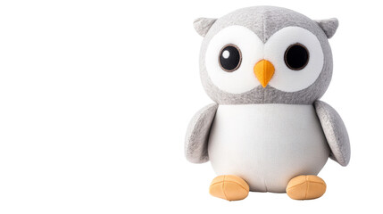 Cute Grey Owl Plush Toy Isolated on Transparent Background, cut out transparent