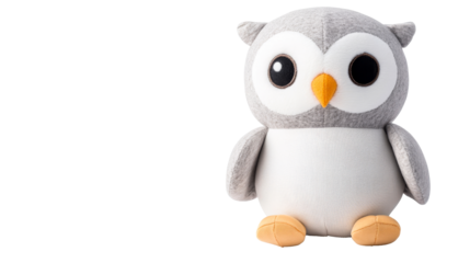 Cute Grey Owl Plush Toy Isolated on Transparent Background, cut out transparent