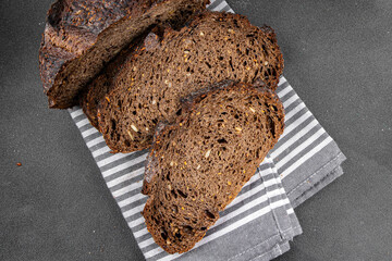 black bread cereal whole grain bakery product  dish fresh delicious gourmet food background on table rustic food top view copy space