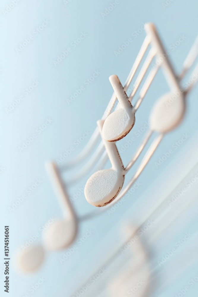 Poster abstract pattern of musical notes and scores in minimalistic composition set against soft blurred ba