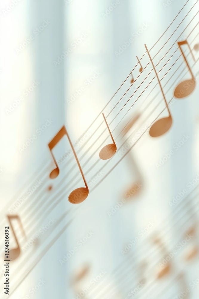Poster abstract pattern of musical notes and scores in minimalistic composition set against soft blurred ba