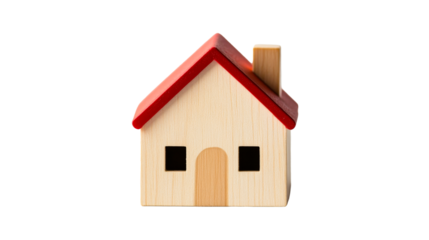 Minimalist Wooden Toy House with Red Roof, cut out transparent