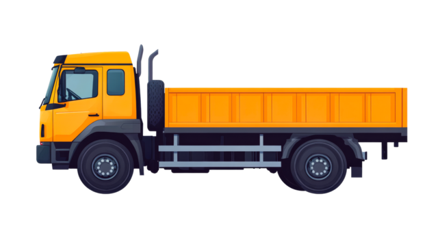 Realistic yellow truck with empty container, transport vehicle, cut out transparent