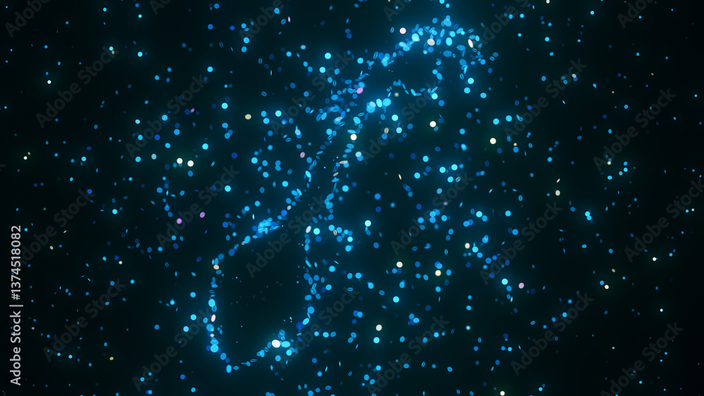 Poster futuristic digital visualization of norway map composed of glowing blue particles. the abstract cosm