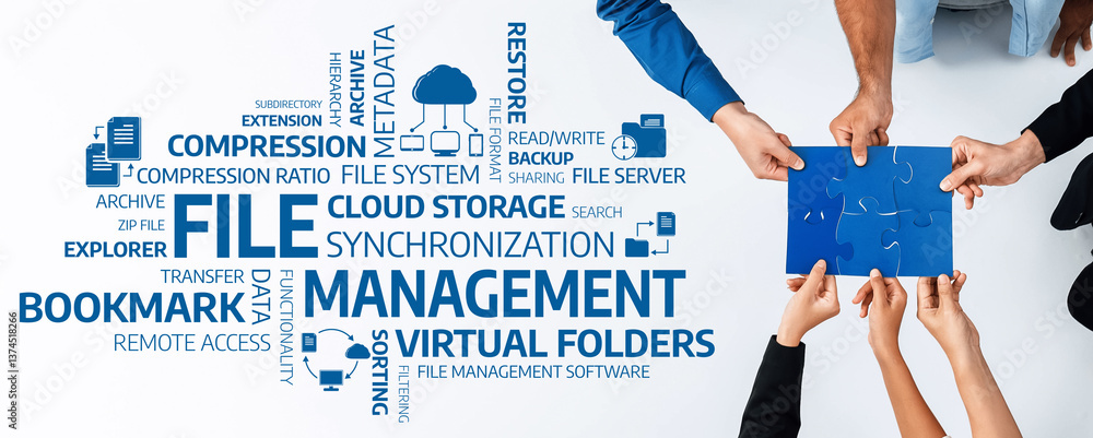 Fototapete this image illustrates the concept of file management, showcasing collaboration in cloud storage, da
