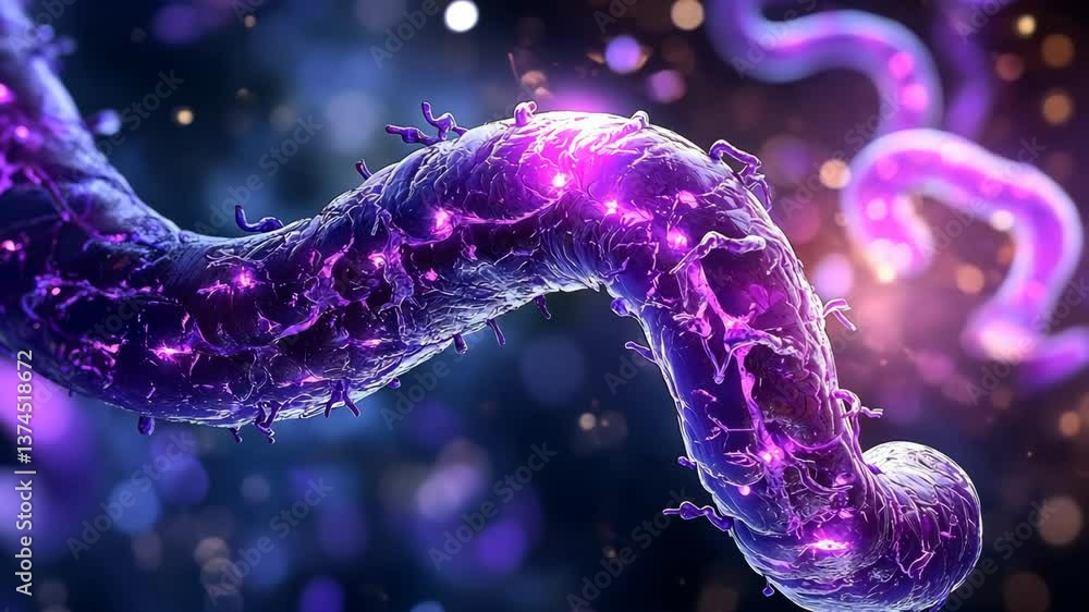 Poster detailed view of a microscopic bacteria with vibrant colors representing cellular structure
