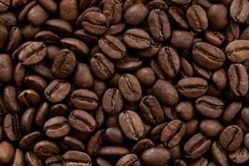 Close-Up of Roasted Coffee Beans with Rich Color and Texture