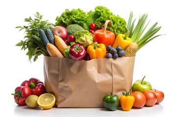 Fresh vegetables and fruits in a basket with tomatoes, peppers, onions, and apples showcasing healthy and organic food