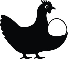Unique Black Silhouette PNG Vector of a Chicken Holding an Egg for Farm and Agriculture Designs