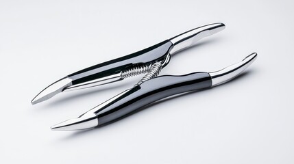 Close-up of Sleek Black-Handled Surgical Forceps with Sp Mechanism and Pointed Tips Showcasing Their Metallic Sheen on Bright White Background