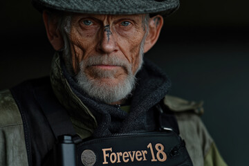 Fototapeta premium Elderly Man with Forever 18 Message 