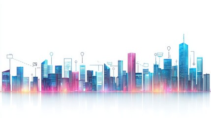 Futuristic business city skyline infographic glowing with opportunity modern environment perspective
