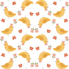 seamless pattern with birds and flowers
