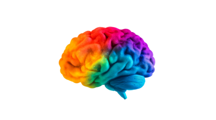 Rainbow brain concept for thinking, creativity and imagination, cut out transparent