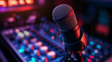 Recording session with microphone at a music studio sound equipment vibrant environment close-up view creative concept