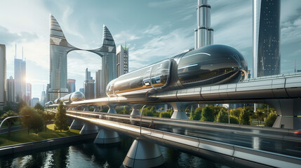 
Hyperloop transportation concept in a modern metropolis